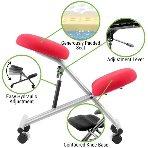 Ergonomic Posture Kneeling Chair Stool On Castors Seat Height Adjustment Silver Frame & Bergamot Cherry Fabric Seat